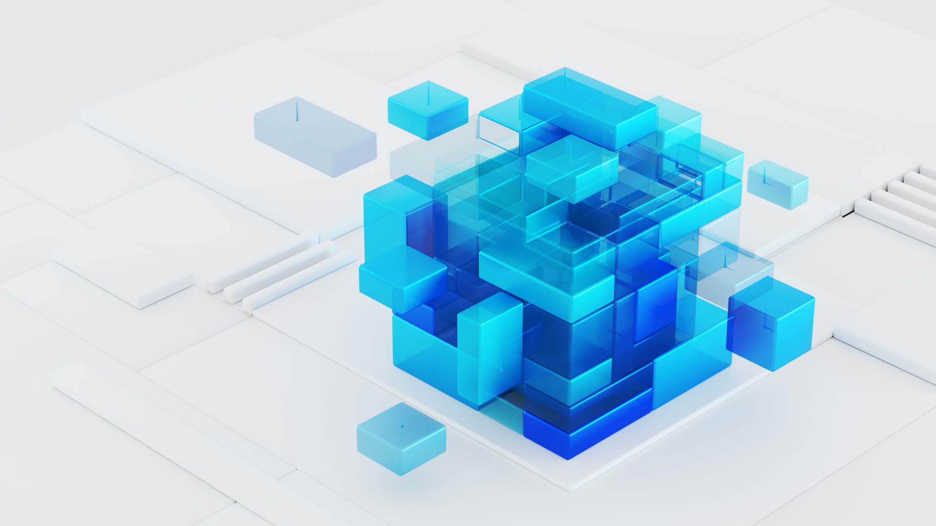 Data cube, abstract cubic structure. Symbol of technology, research and digital architecture