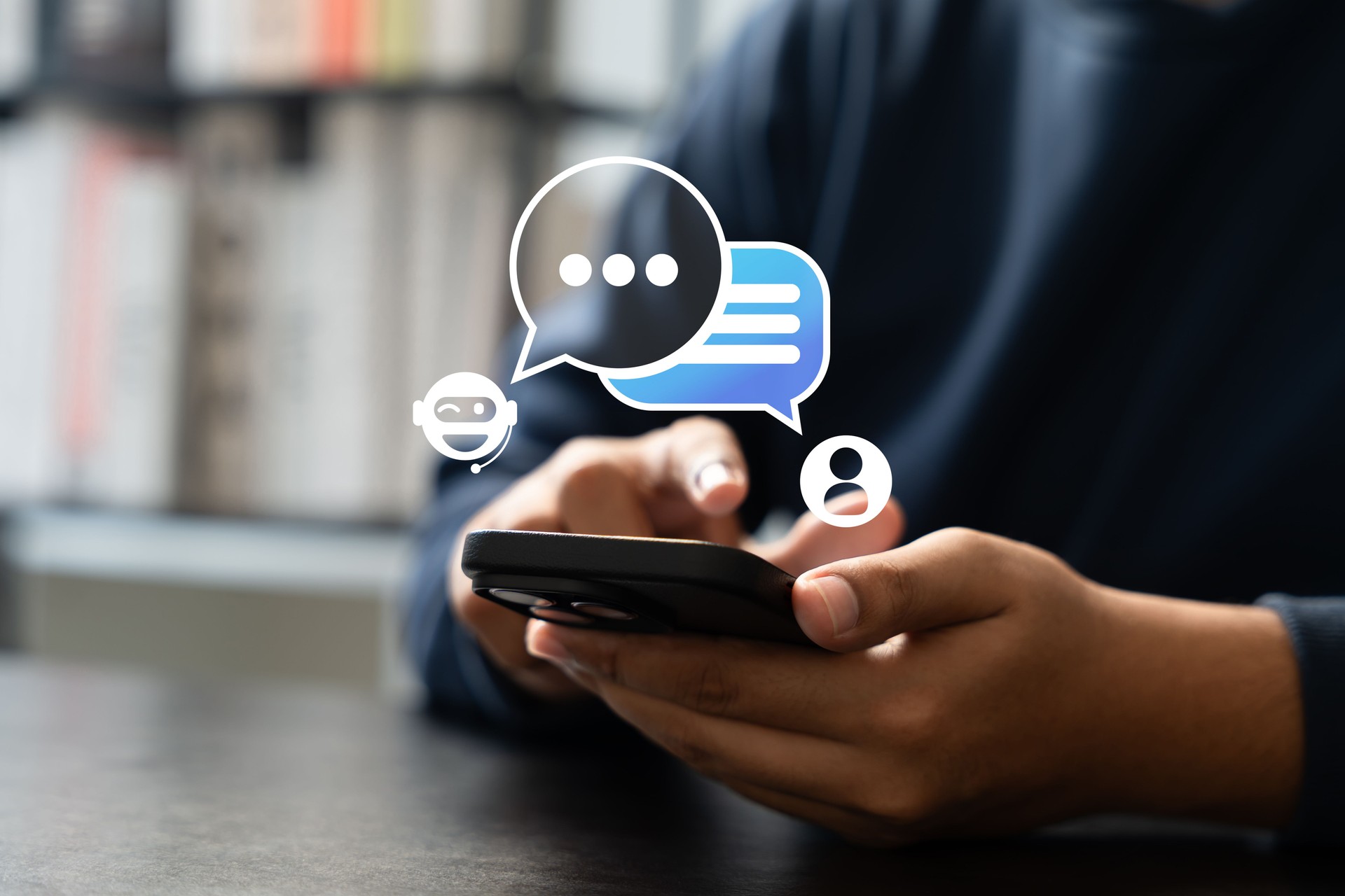 Businessman uses AI chatbot on smartphone for digital communication and customer service. Smart virtual artificial intelligence assistant, Intelligent system in today business and daily life world.